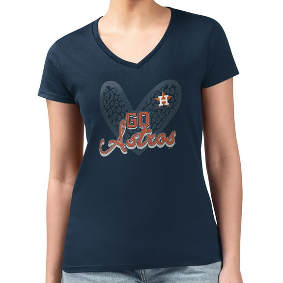 Women's G-III 4Her by Carl Banks Navy Houston Astros Super-Slim Fit Lightweight Leopard Heart V-Neck T-Shirt