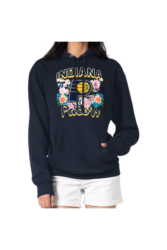 Women's G-III 4Her by Carl Banks Navy Indiana Pacers Flowers Team Logo Graphic Fleece Pullover Hoodie