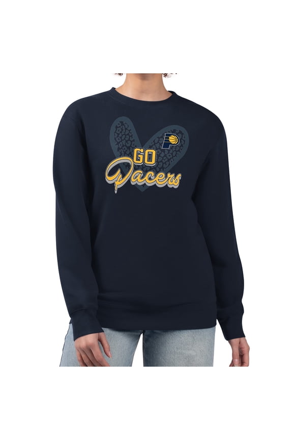 Women's G-III 4Her by Carl Banks  Navy Indiana Pacers Leopard Heart Fleece Pullover Sweatshirt