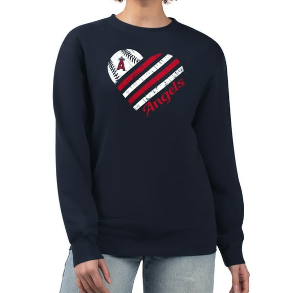 Women's G-III 4Her by Carl Banks Navy Los Angeles Angels Heart Logo Fleece Pullover Sweatshirt