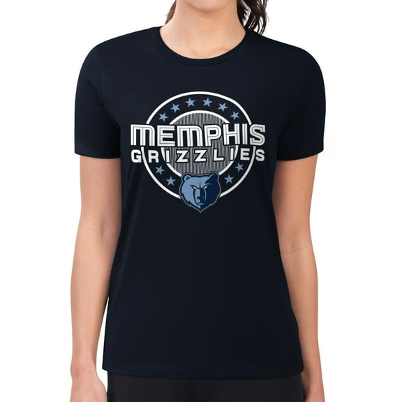 Women's G-III 4Her by Carl Banks Navy Memphis Grizzlies Super-Slim Lightweight Pinstripe Circle Graphic T-Shirt