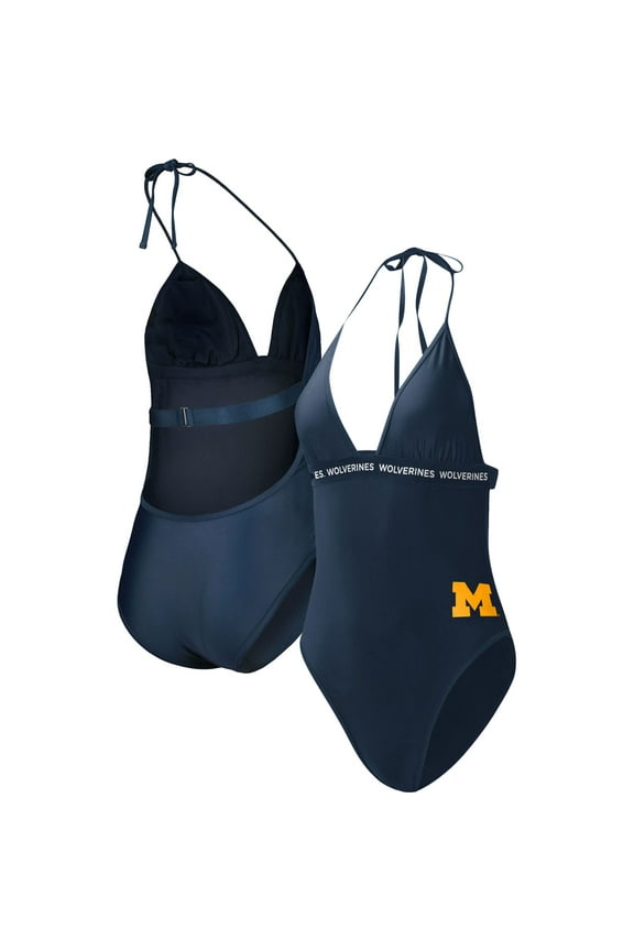 Women's G-III 4Her by Carl Banks Navy Michigan Wolverines Full Count One-Piece Swimsuit