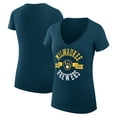 thumbnail image 1 of Women's G-III 4Her by Carl Banks Navy Milwaukee Brewers Super-Slim Fit Lightweight City Graphic V-Neck T-Shirt, 1 of 5