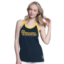 Women's G-III 4Her by Carl Banks Navy Milwaukee Brewers Curveball Racerback Tank Top