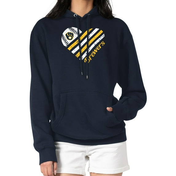 Women's G-III 4Her by Carl Banks Navy Milwaukee Brewers Heart Fleece Pullover Hoodie