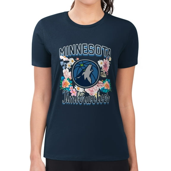 Women's G-III 4Her by Carl Banks Navy Minnesota Timberwolves Super-Slim Fit Lightweight Flowers Team Logo Graphic