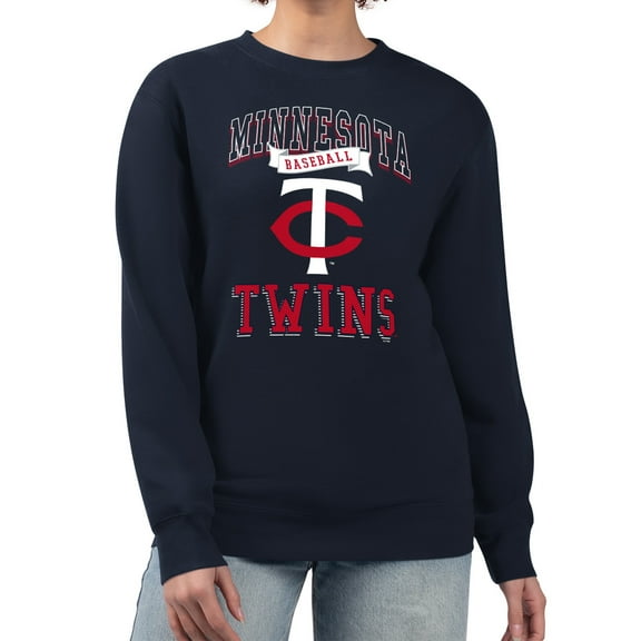 Women's G-III 4Her by Carl Banks Navy Minnesota Twins Team Logo Graphic Tri-Blend Fleece Pullover Sweatshirt