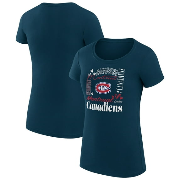 Women's G-III 4Her by Carl Banks Navy Montreal Canadiens Super-Slim Fit Lightweight Collage Team Graphic T-Shirt
