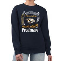 Women's G-III 4Her by Carl Banks Navy Nashville Predators Collage Graphic Fleece Long Sleeve Pullover Sweatshirt