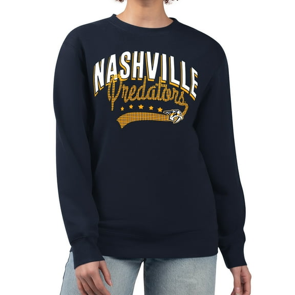Women's G-III 4Her by Carl Banks  Navy Nashville Predators Filigree Team Graphic Fleece Pullover Sweatshirt