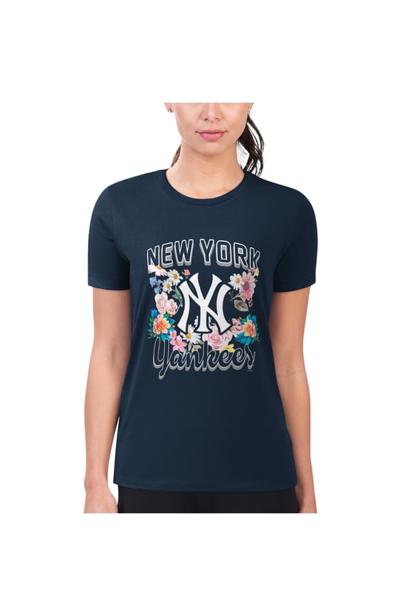 Women's G-III 4Her by Carl Banks Navy New York Yankees Super-Slim Fit Lightweight Flowers Graphic T-Shirt