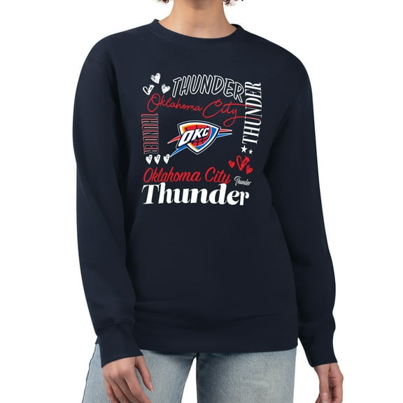 Women's G-III 4Her by Carl Banks Navy Oklahoma City Thunder Collage Team Graphic Fleece Pullover Sweatshirt