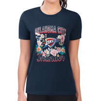 Women's G-III 4Her by Carl Banks Navy Oklahoma City Thunder Super-Slim Fit Lightweight Flowers Team Logo Graphic T-Shirt