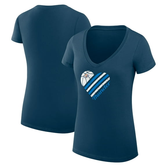 Women's G-III 4Her by Carl Banks Navy Oklahoma City Thunder Super-Slim Fit Lightweight Heart V-Neck T-Shirt