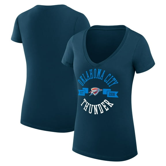 Women's G-III 4Her by Carl Banks Navy Oklahoma City Thunder Super-Slim Fit Lightweight Large City Logo V-Neck T-Shirt