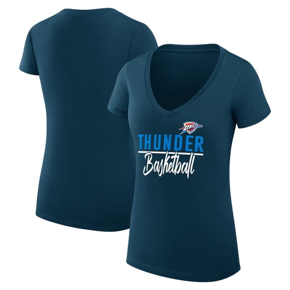 Women's G-III 4Her by Carl Banks Navy Oklahoma City Thunder Super-Slim Fit Lightweight Team Sport V-Neck T-Shirt