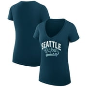 Women's G-III 4Her by Carl Banks Navy Seattle Kraken Filigree Logo V-Neck Fitted T-Shirt