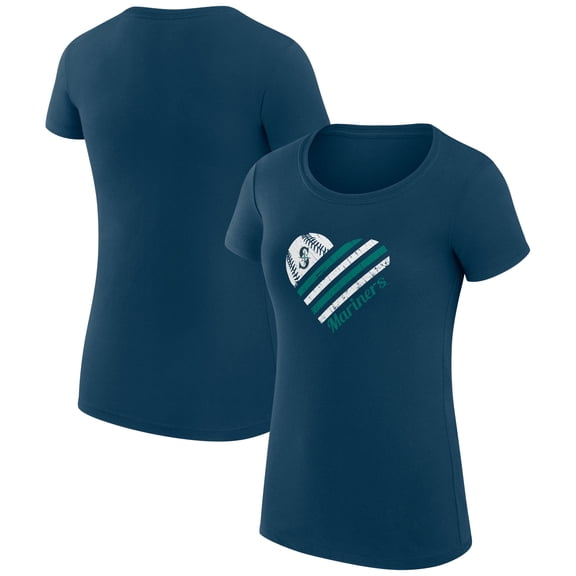 Women's G-III 4Her by Carl Banks Navy Seattle Mariners Super-Slim Fit Lightweight Heart Graphic T-Shirt