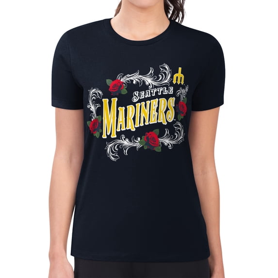 Women's G-III 4Her by Carl Banks Navy Seattle Mariners Super-Slim Fit Lightweight Retro Roses T-Shirt