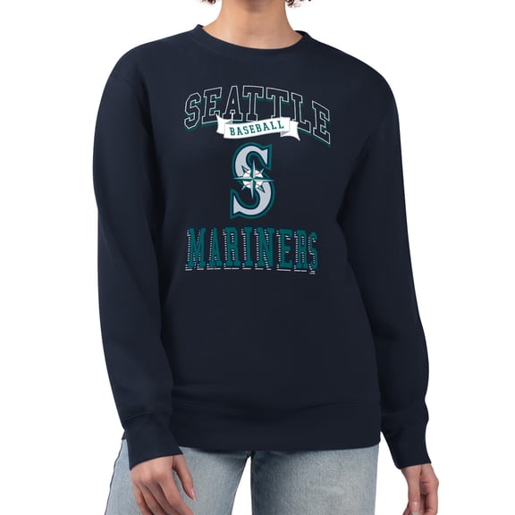 Women's G-III 4Her by Carl Banks Navy Seattle Mariners Team Logo Graphic Tri-Blend Fleece Pullover Sweatshirt