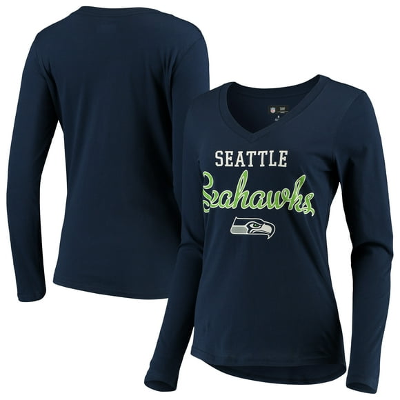 Women's G-III 4Her by Carl Banks Navy Seattle Seahawks Post Season Long Sleeve V-Neck T-Shirt