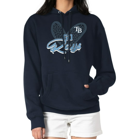 Women's G-III 4Her by Carl Banks Navy Tampa Bay Rays Leopard Heart Pullover Hoodie