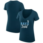 Women's G-III 4Her by Carl Banks  Navy Tampa Bay Rays Team Graphic V-Neck Fitted T-Shirt