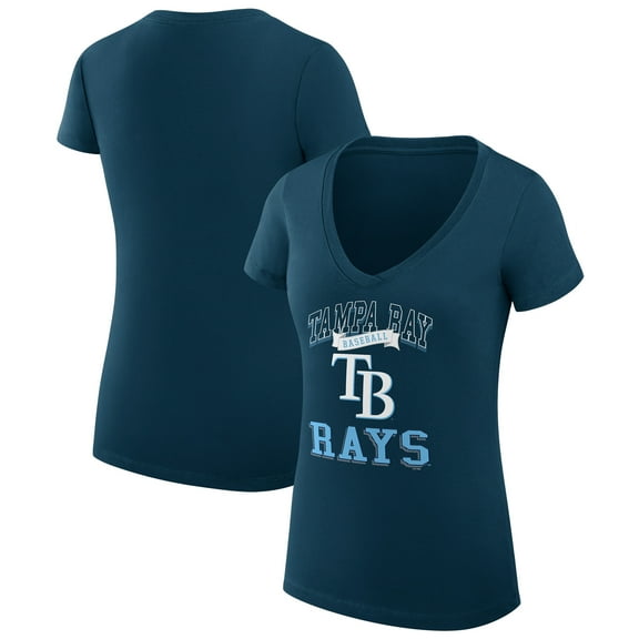 Women's G-III 4Her by Carl Banks Navy Tampa Bay Rays Super-Slim Fit Lightweight Team Logo Graphic V-Neck T-Shirt