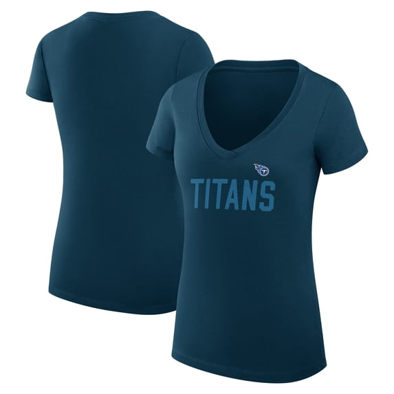 Women's G-III 4Her by Carl Banks Navy Tennessee Titans Dot Print V-Neck Fitted T-Shirt