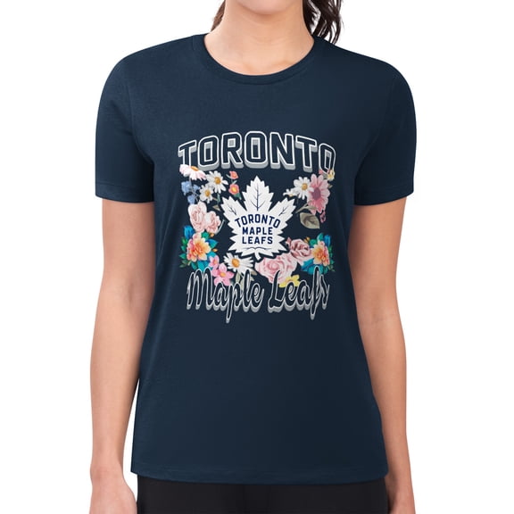 Women's G-III 4Her by Carl Banks Navy Toronto Maple Leafs Super-Slim Fit Lightweight Flower Logo T-Shirt