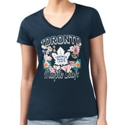 Women's G-III 4Her by Carl Banks Navy Toronto Maple Leafs Flower Logo Fitted V-Neck T-Shirt
