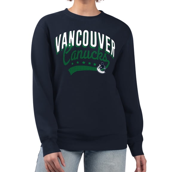 Women's G-III 4Her by Carl Banks Navy Vancouver Canucks Filigree Team Graphic Fleece Pullover Sweatshirt