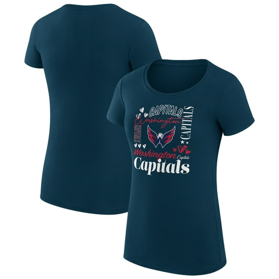 Women's G-III 4Her by Carl Banks Navy Washington Capitals Super-Slim Fit Lightweight Collage Team Graphic T-Shirt