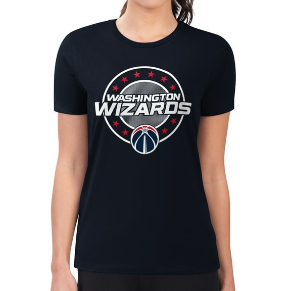 Women's G-III 4Her by Carl Banks Navy Washington Wizards Super-Slim Lightweight Pinstripe Circle Graphic T-Shirt