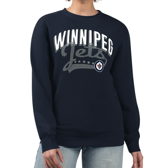 Women's G-III 4Her by Carl Banks  Navy Winnipeg Jets Filigree Team Graphic Fleece Pullover Sweatshirt