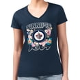 thumbnail image 1 of Women's G-III 4Her by Carl Banks Navy Winnipeg Jets Super-Slim Fit Lightweight Flower Logo V-Neck T-Shirt, 1 of 2