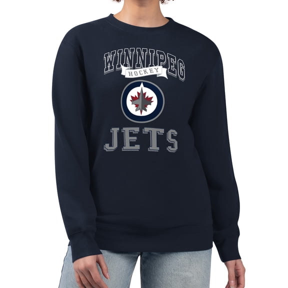 Women's G-III 4Her by Carl Banks Navy Winnipeg Jets Team Logo Tri-Blend Fleece Pullover Sweatshirt