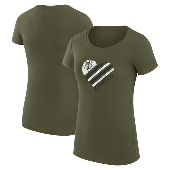 Women's G-III 4Her by Carl Banks Olive Boston Celtics Super-Slim Fit Lightweight Heart T-Shirt