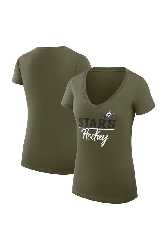 Women's G-III 4Her by Carl Banks Olive Dallas Stars Super-Slim Fit Lightweight Team Sport V-Neck T-Shirt