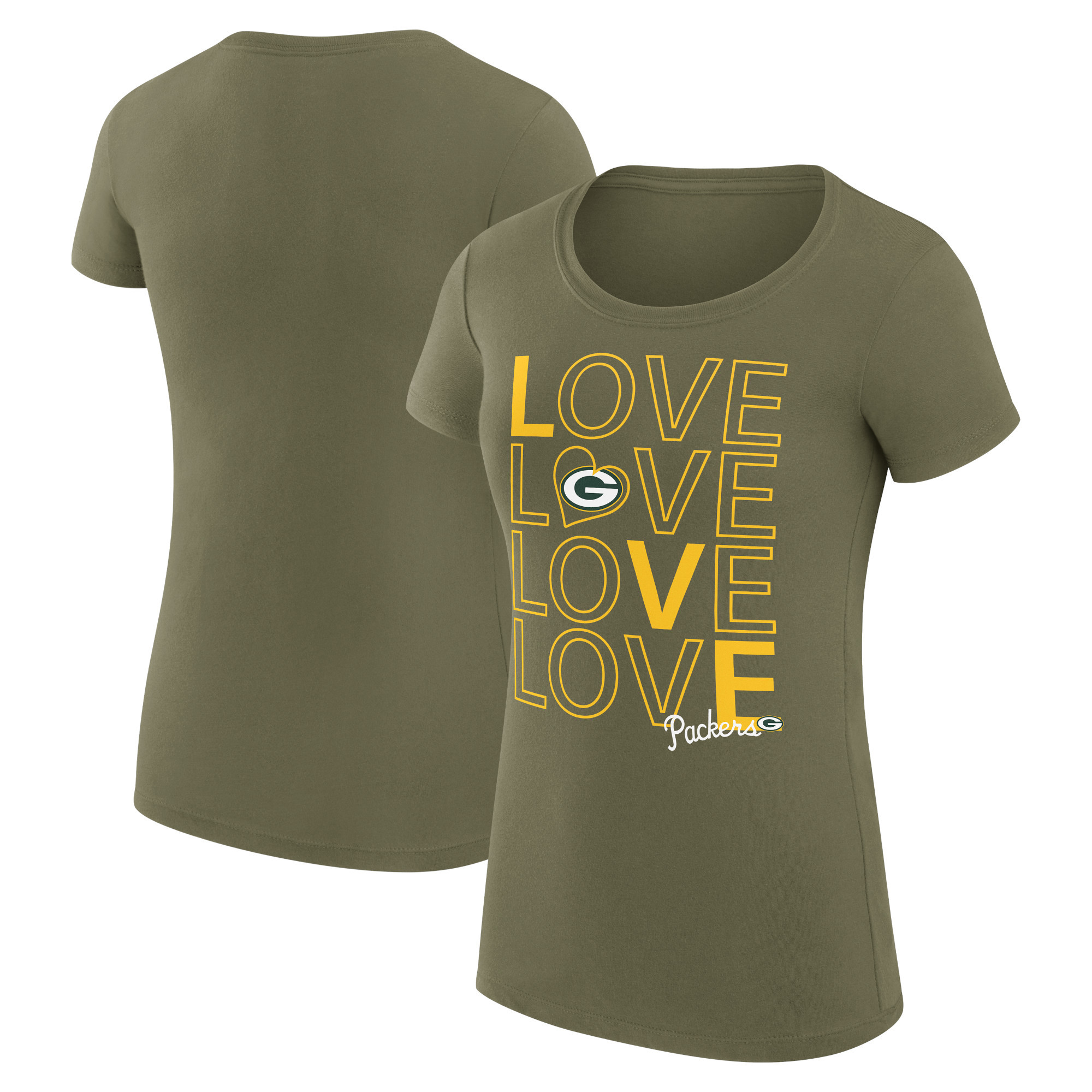 Women s G III 4Her by Carl Banks Olive Green Bay Packers Love Graphic Fitted T Shirt