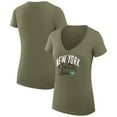 thumbnail image 1 of Women's G-III 4Her by Carl Banks Olive New York Jets Super-Slim Fit Lightweight Filigree Logo Lightweight V-Neck T-Shirt, 1 of 3