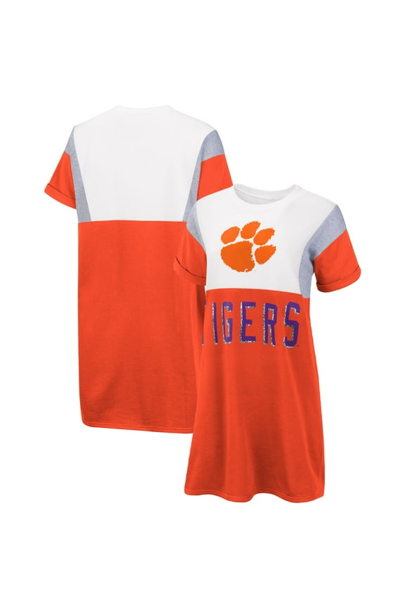 Women's G-III 4Her by Carl Banks Orange/White Clemson Tigers 3rd Down Short Sleeve T-Shirt Dress