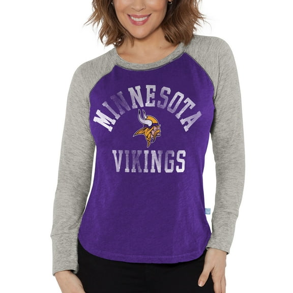 Women's G-III 4Her by Carl Banks Purple/Heather Gray Minnesota Vikings Waffle Knit Raglan Long Sleeve T-Shirt