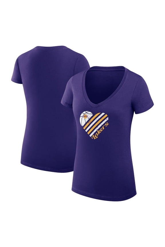 Women's G-III 4Her by Carl Banks Purple Los Angeles Lakers Super-Slim Fit Lightweight Heart V-Neck T-Shirt