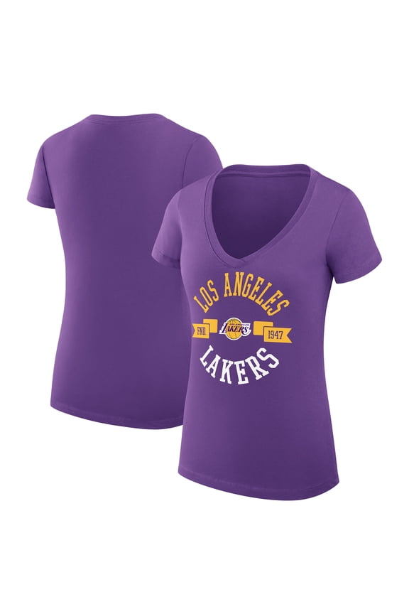 Women's G-III 4Her by Carl Banks Purple Los Angeles Lakers Super-Slim Fit Lightweight Large City Logo V-Neck T-Shirt