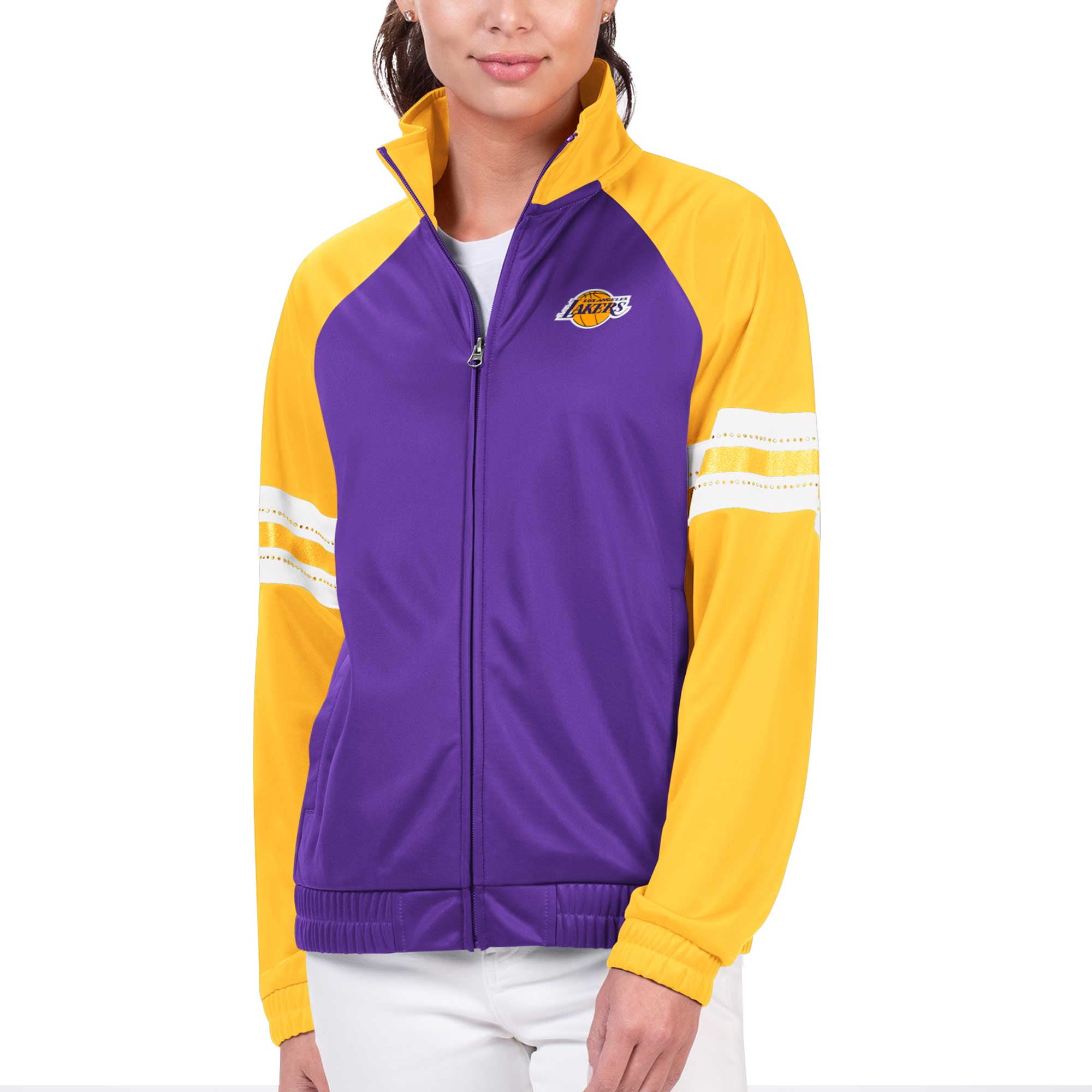 Women s G III 4Her by Carl Banks Purple Los Angeles Lakers Main Player Raglan Rhinestone Full Zip Track Jacket Walmart