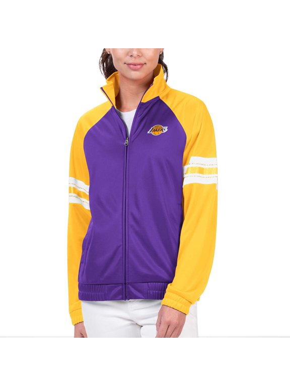 Women's G-III 4Her by Carl Banks Purple Los Angeles Lakers Main Player Raglan Rhinestone Full-Zip Track Jacket