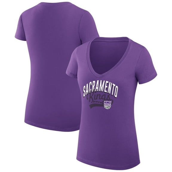 Women's G-III 4Her by Carl Banks Purple Sacramento Kings Super-Slim Fit Lightweight Filigree Logo V-Neck T-Shirt