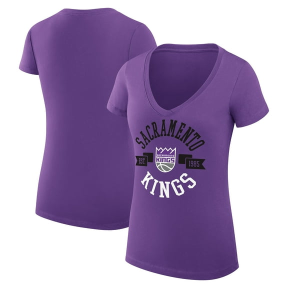 Women's G-III 4Her by Carl Banks Purple Sacramento Kings Super-Slim Fit Lightweight Large City Logo V-Neck T-Shirt