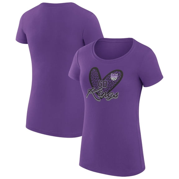 Women's G-III 4Her by Carl Banks Purple Sacramento Kings Super-Slim Fit Lightweight Leopard Heart T-Shirt